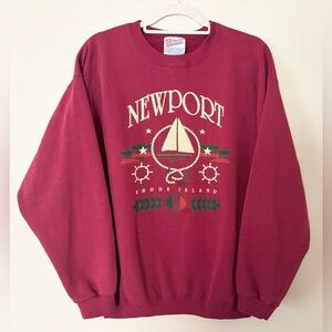 Vintage 90s‎ Newport Rhode Island Red Coastal Graphic Sweatshirt